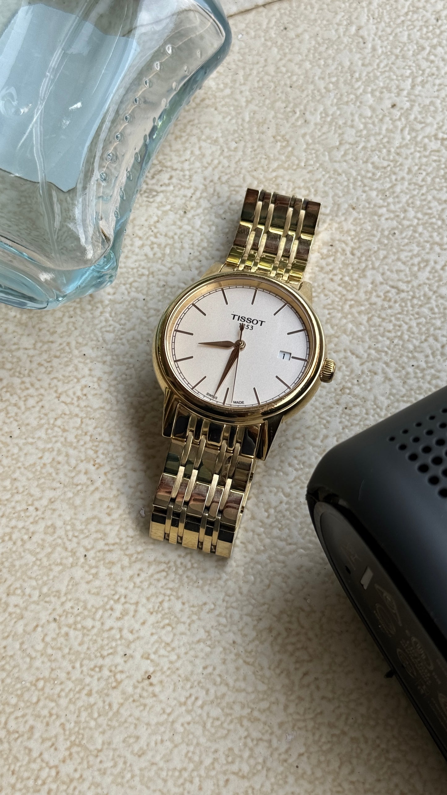 Pre Owned Tissot Carson Champagne Dial GoldTone Stainless Steel Men's Watch T0854103302100