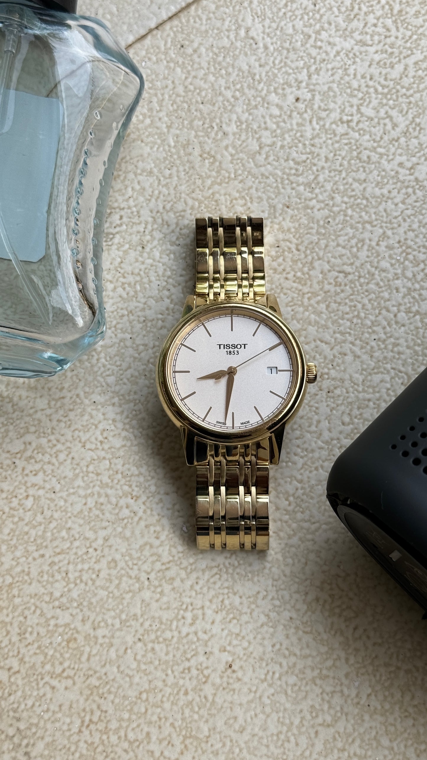Pre Owned Tissot Carson Champagne Dial GoldTone Stainless Steel Men's Watch T0854103302100