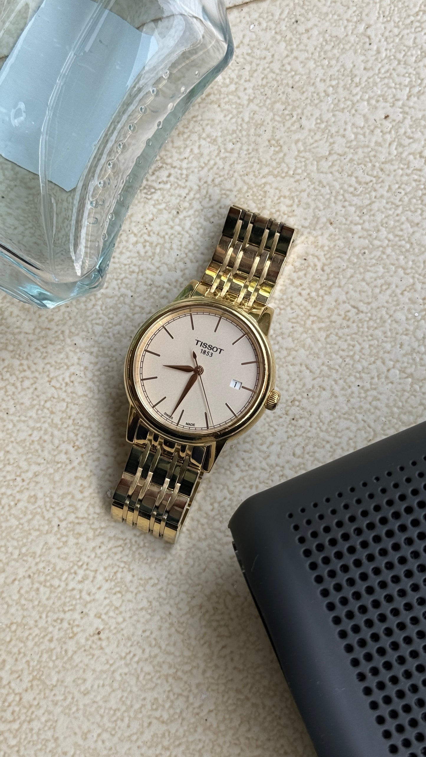 Pre Owned Tissot Carson Champagne Dial GoldTone Stainless Steel Men's Watch T0854103302100