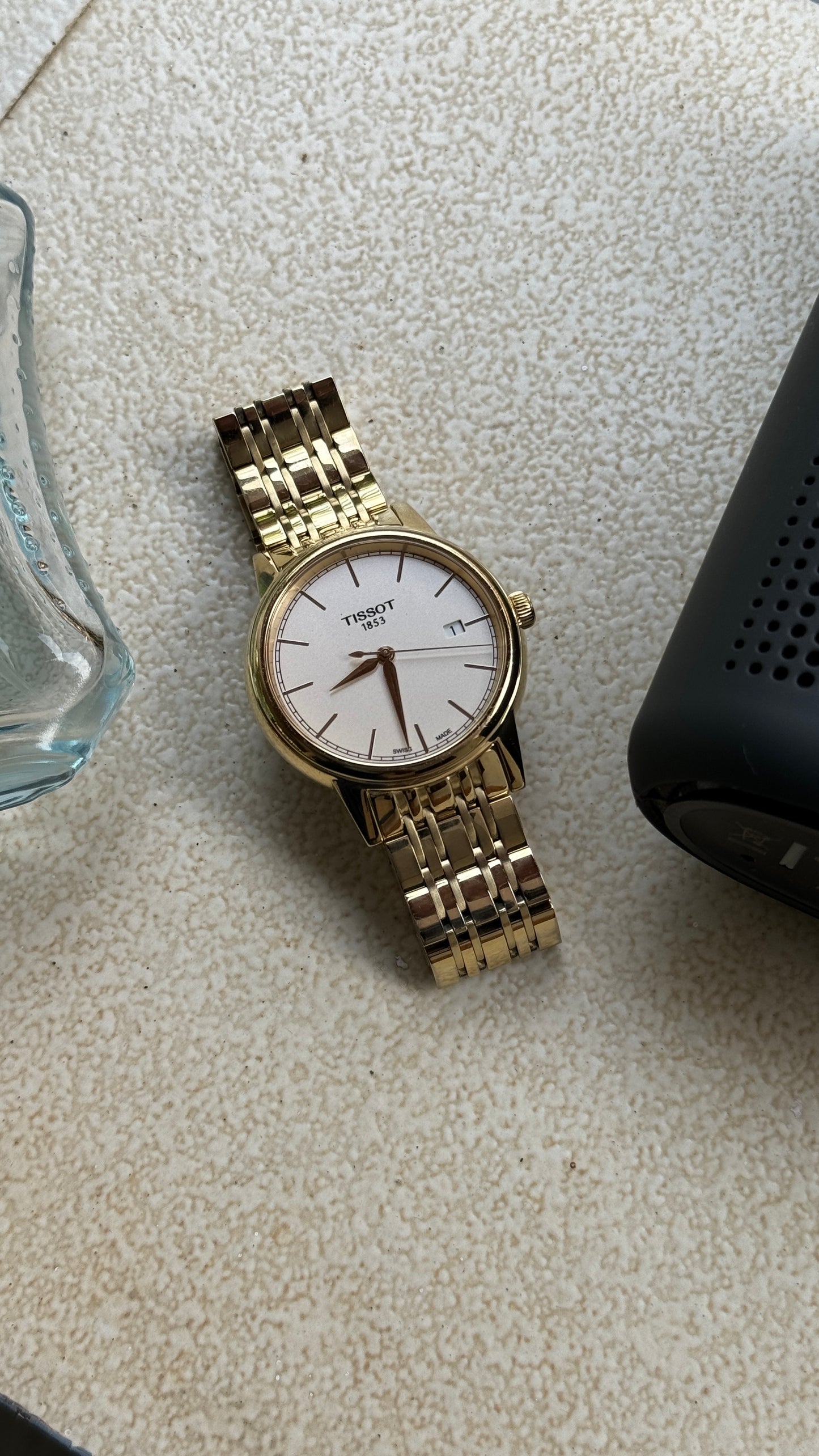 Pre Owned Tissot Carson Champagne Dial GoldTone Stainless Steel Men's Watch T0854103302100
