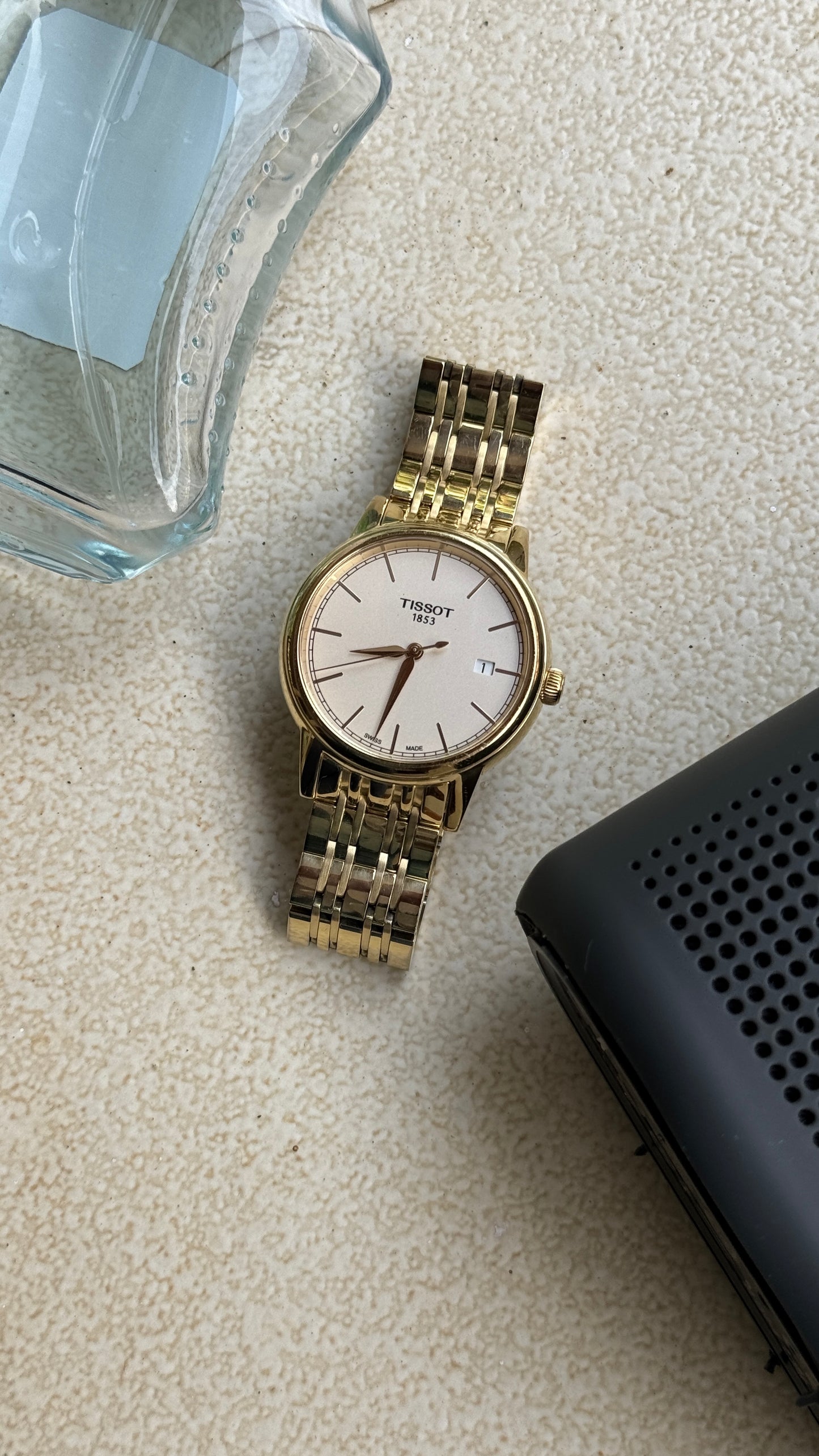 Pre Owned Tissot Carson Champagne Dial GoldTone Stainless Steel Men's Watch T0854103302100