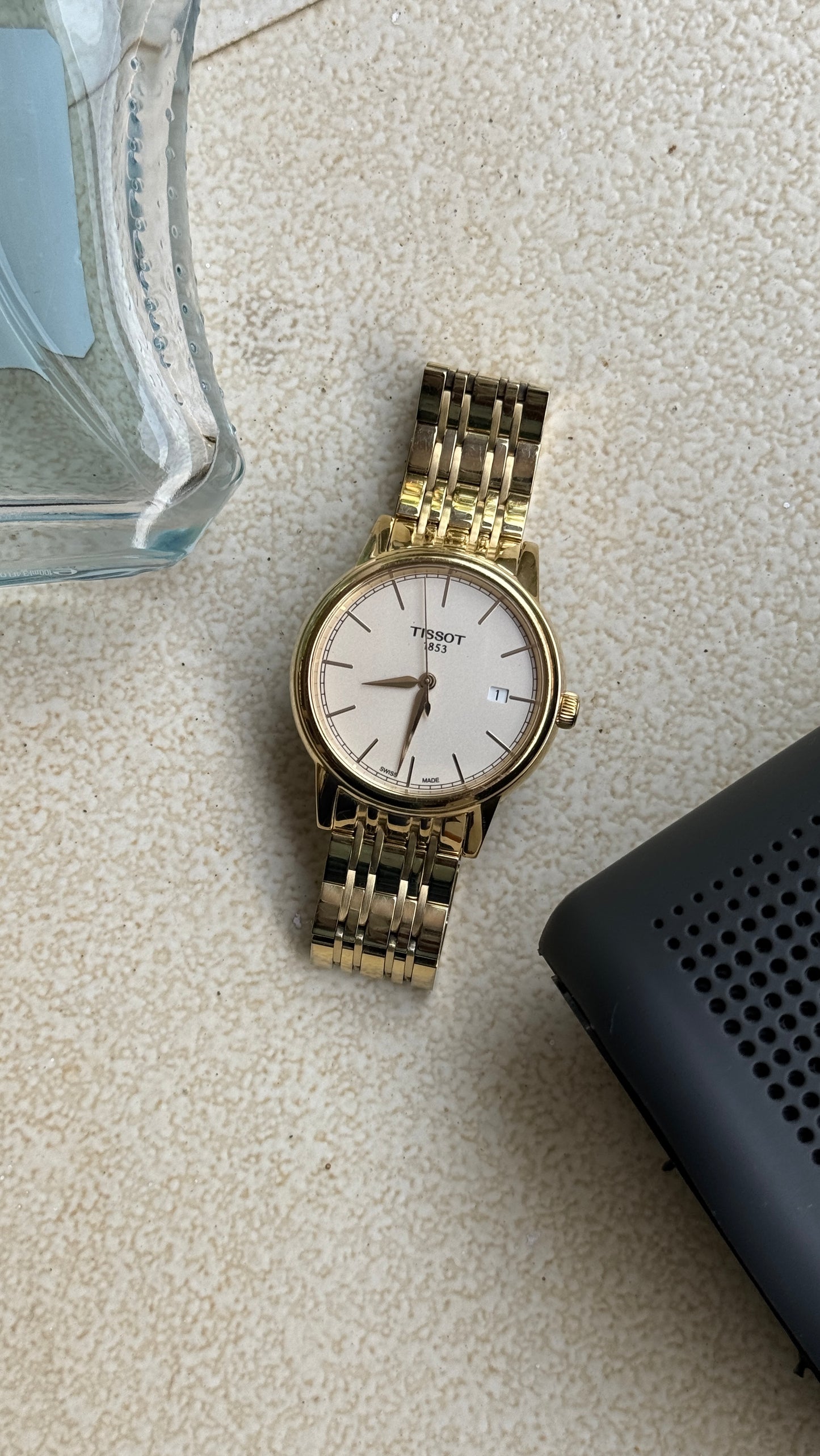 Pre Owned Tissot Carson Champagne Dial GoldTone Stainless Steel Men's Watch T0854103302100