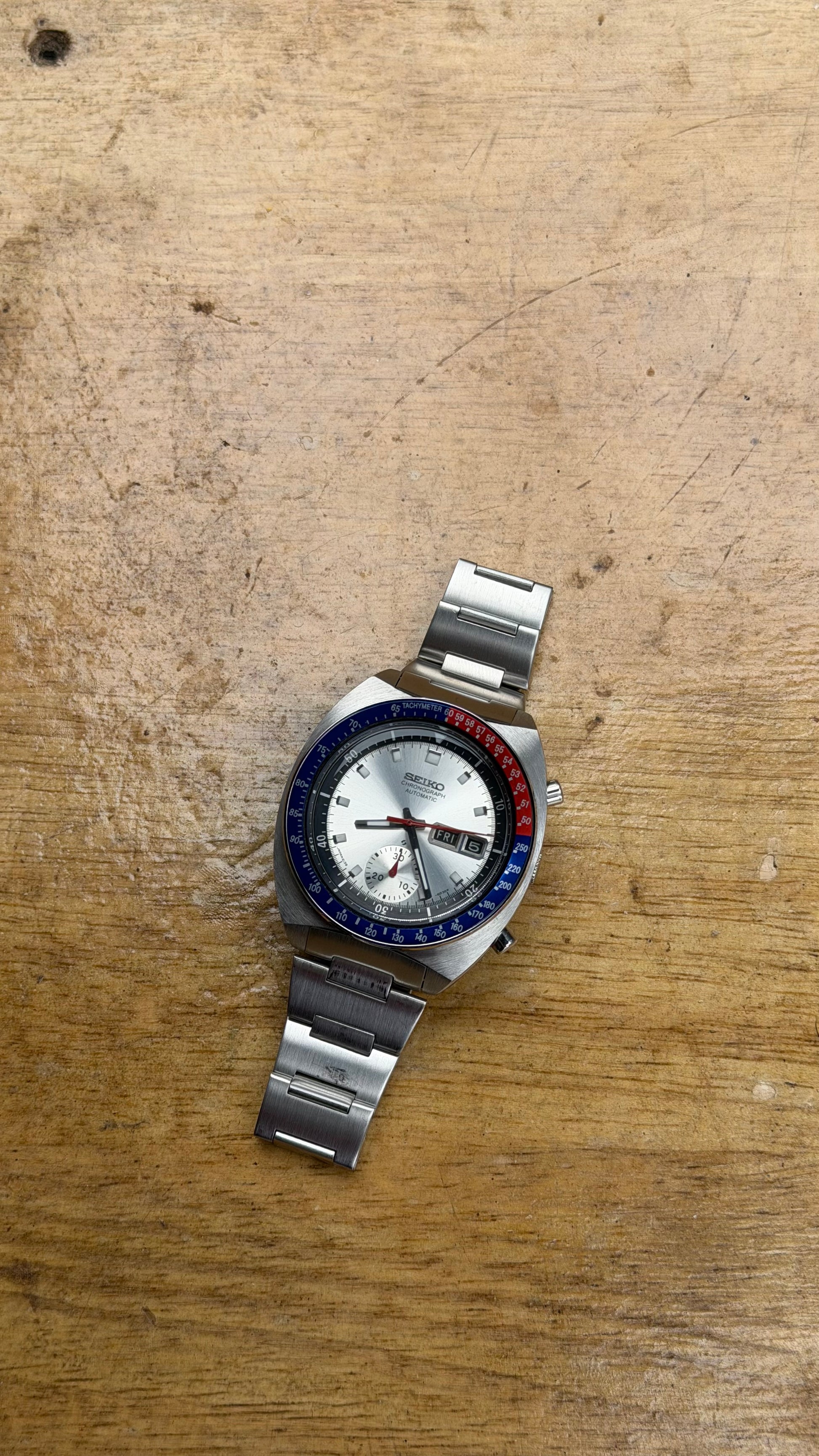 Pre Owned Vintage Seiko Automatic Chronograph Silver Pogue (Super