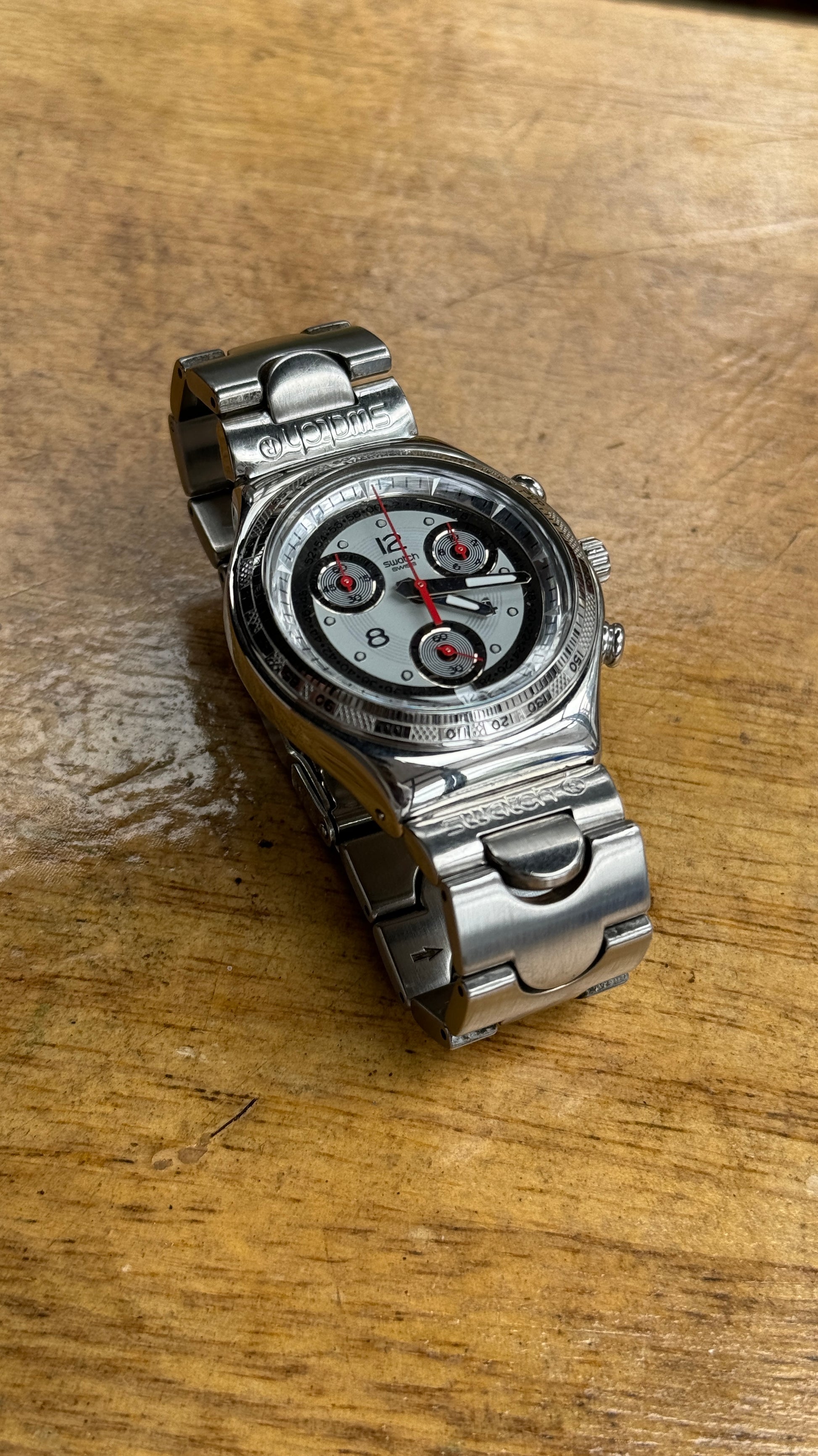 Pre Owned Swatch Irony Clock The Time Chronograph Watch